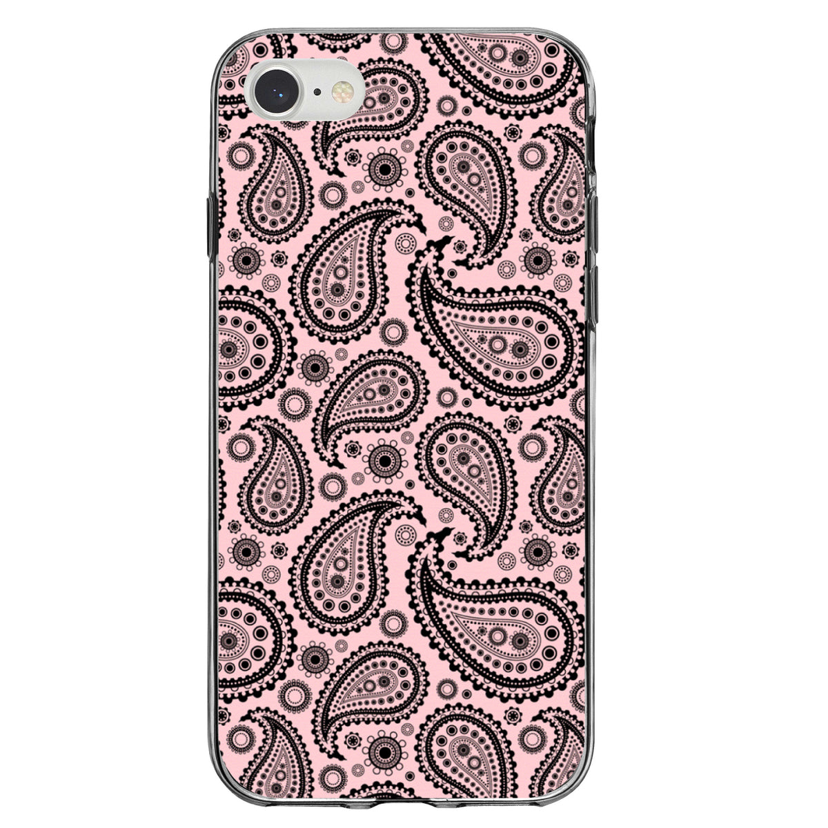 Black & Pink Paisley Clear Shockproof iPhone Case, view 5