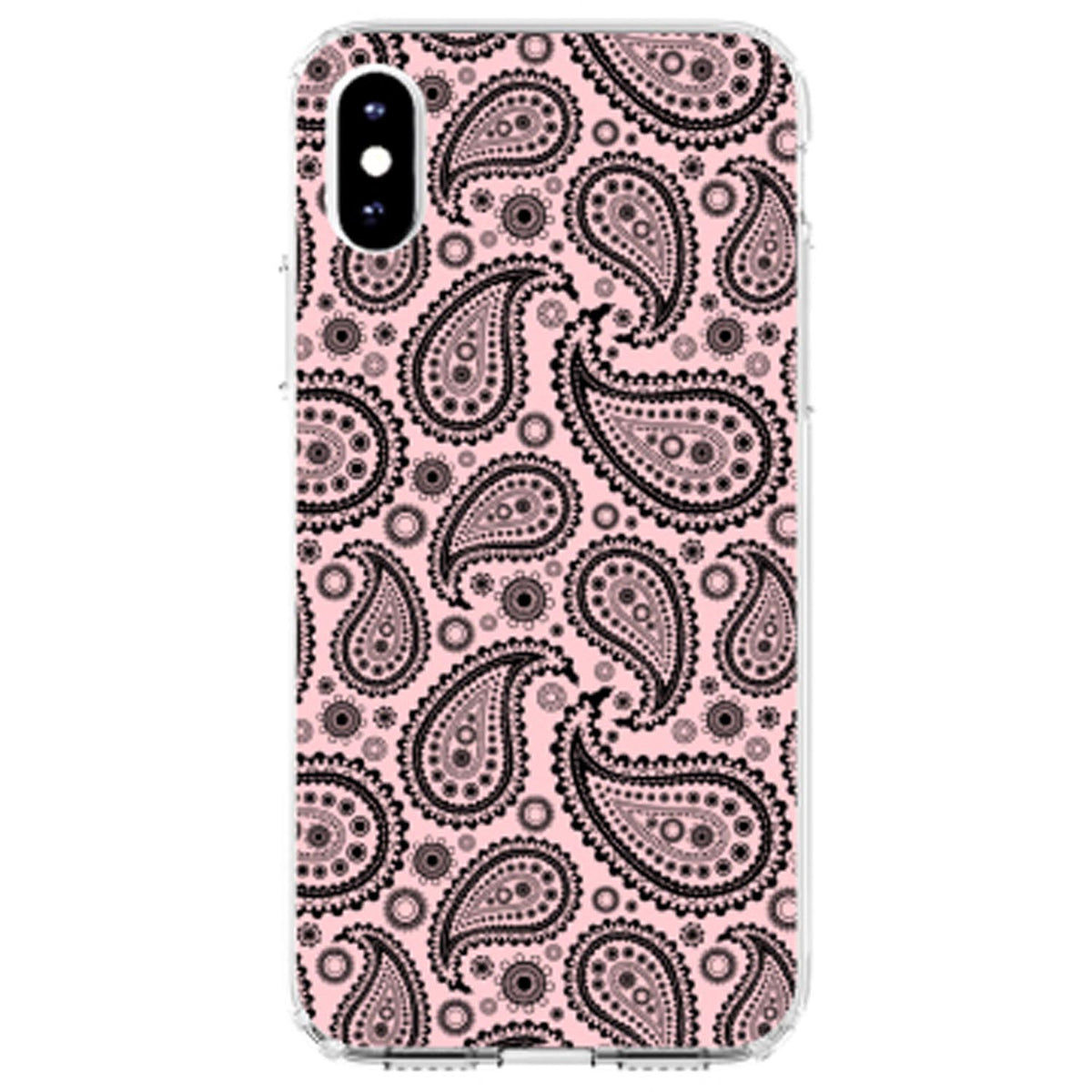 Black & Pink Paisley Clear Shockproof iPhone Case, view 3