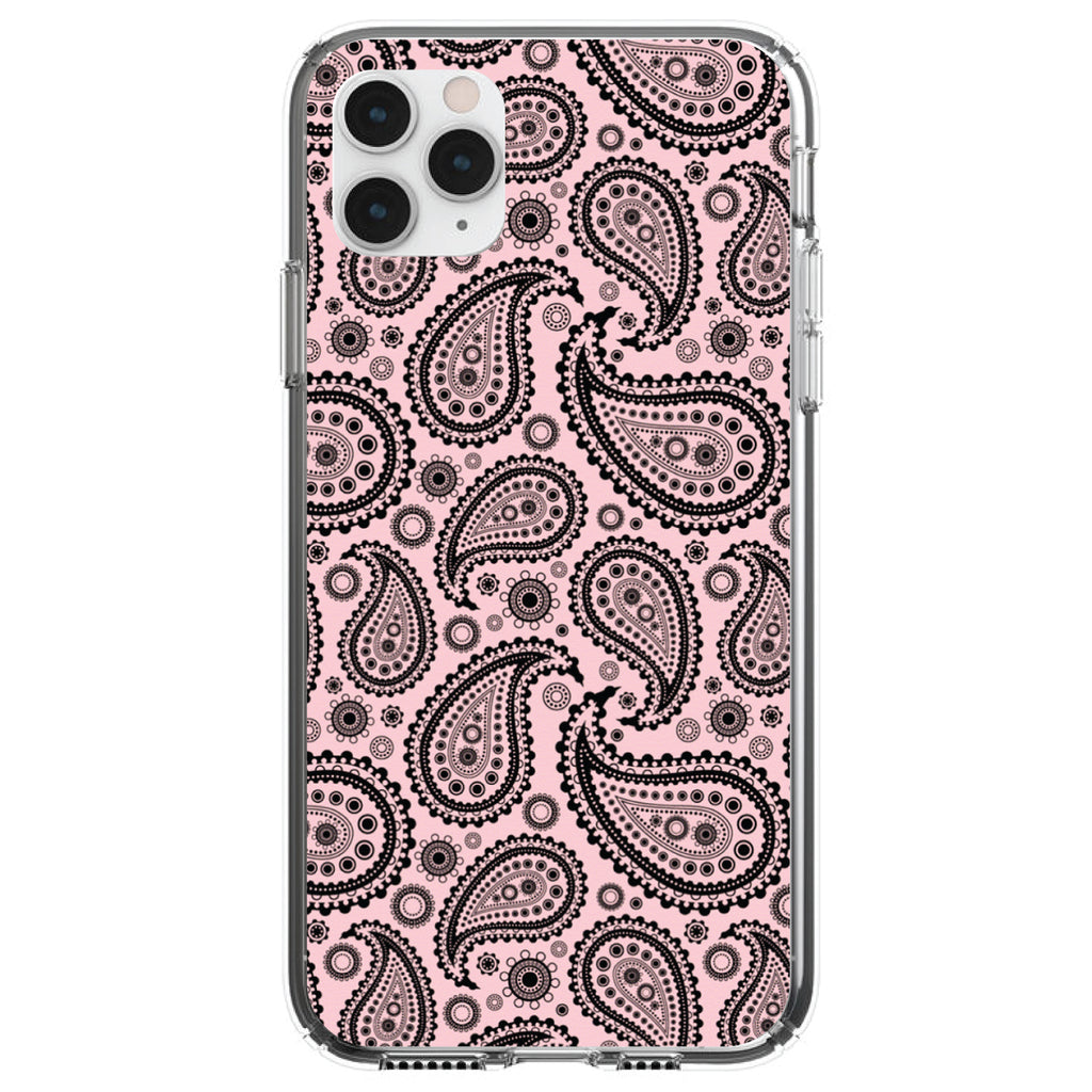 Black & Pink Paisley Clear Shockproof iPhone Case