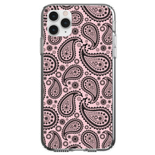 DistinctInk® Clear Shockproof Hybrid Case for Apple iPhone / Samsung Galaxy / Google Pixel - Black & Pink Paisley