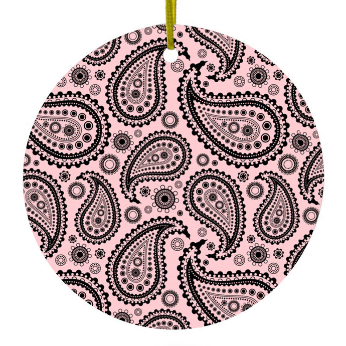Black & Pink Paisley Ceramic Ornament