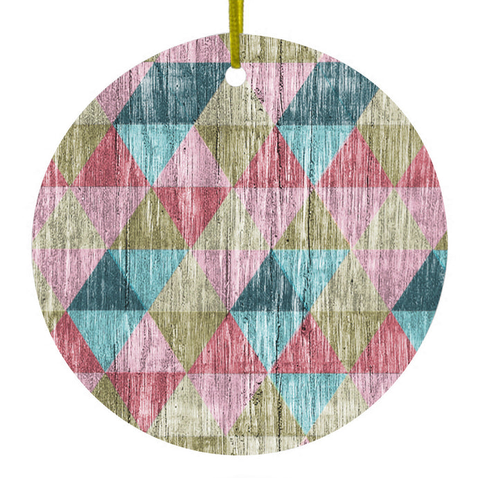 Multi Color Rainbow Wood Print Ceramic Ornament