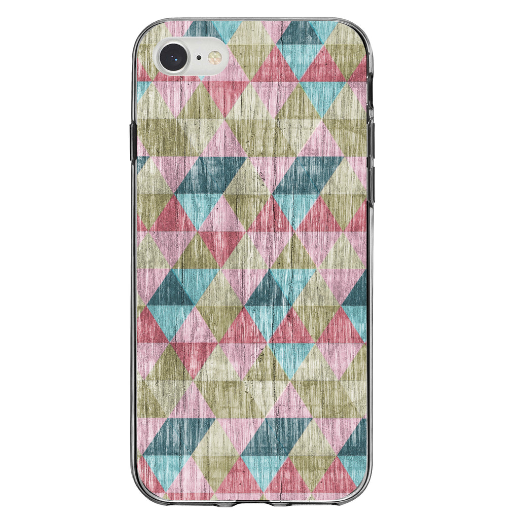 Multi Color Rainbow Wood Print Clear Shockproof iPhone Case, view 5