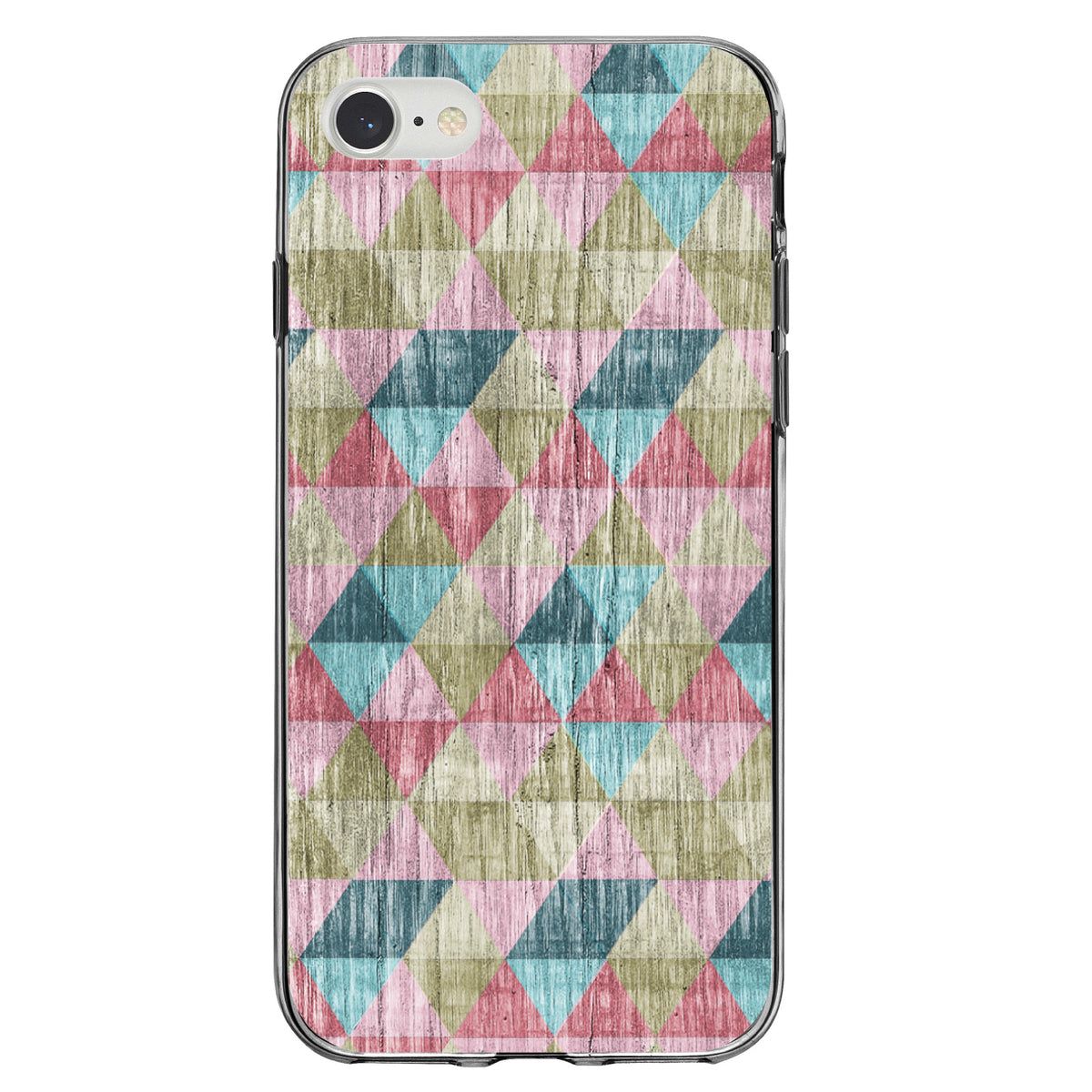Multi Color Rainbow Wood Print Clear Shockproof iPhone Case, view 5