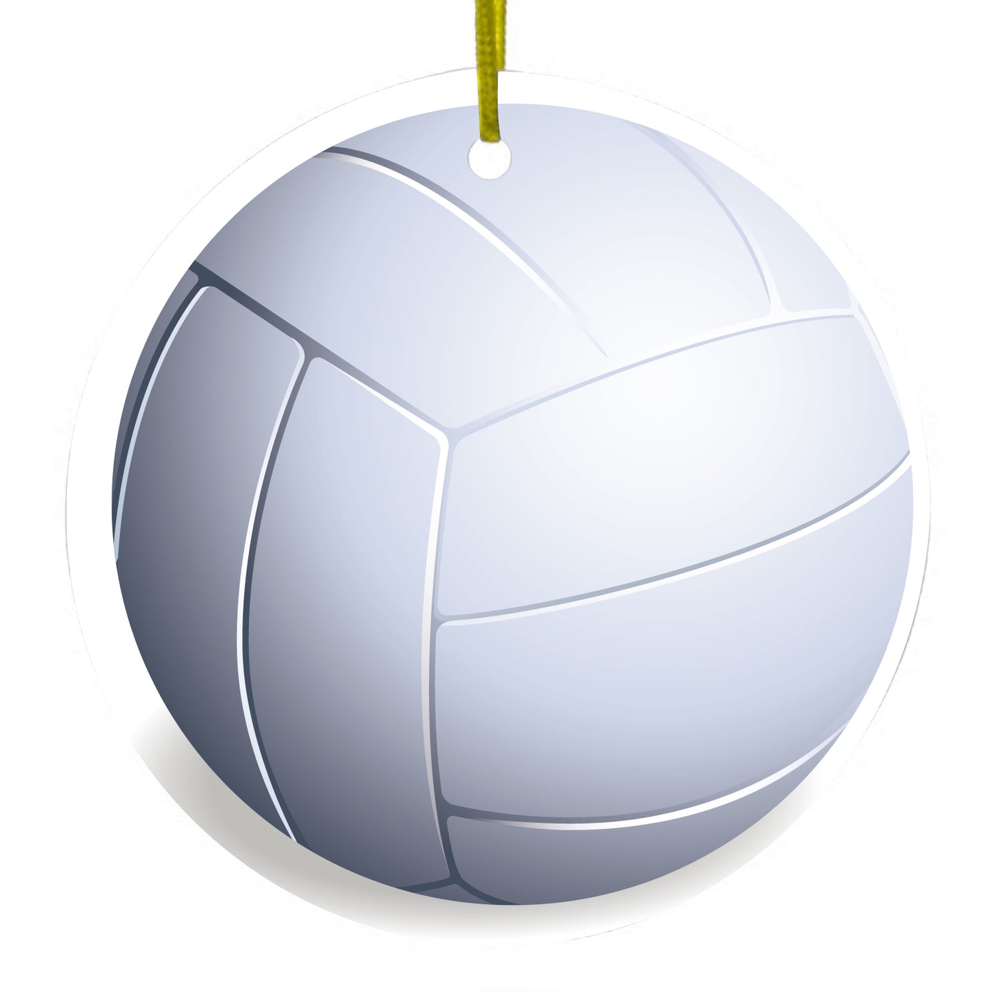 DistinctInk® Hanging Ceramic Christmas Tree Ornament with Gold String - Great Gift / Present - 2 3/4 inch Diameter - White Volleyball