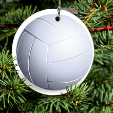DistinctInk® Hanging Ceramic Christmas Tree Ornament with Gold String - Great Gift / Present - 2 3/4 inch Diameter - White Volleyball