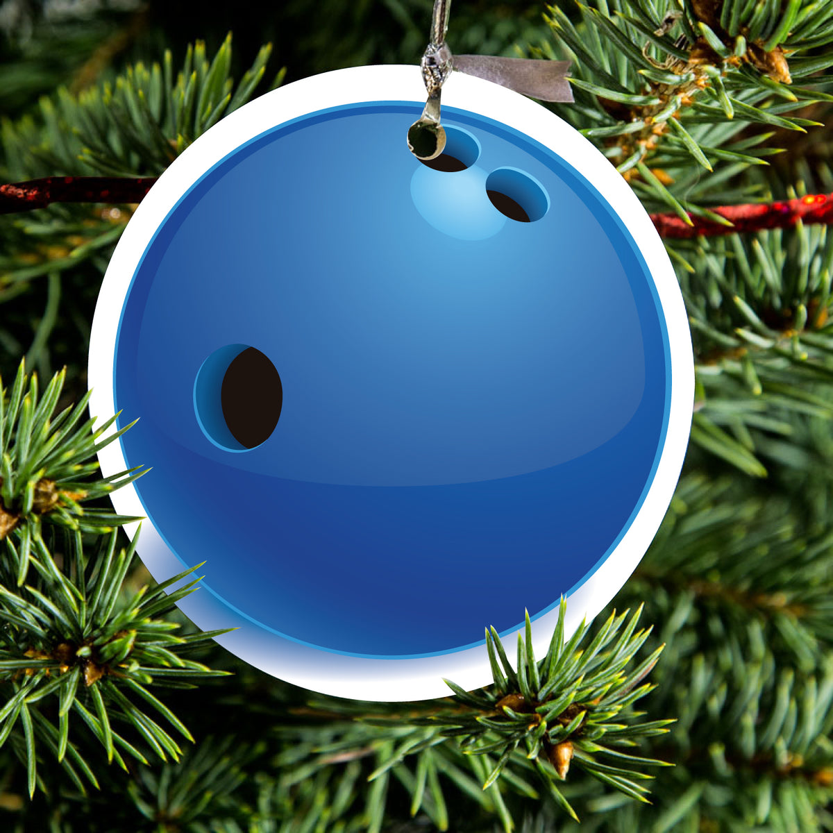 Blue Bowling Ball Ceramic Ornament, view 2