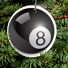 DistinctInk® Hanging Ceramic Christmas Tree Ornament with Gold String - Great Gift / Present - 2 3/4 inch Diameter - Black Eight Ball 8