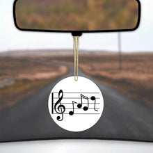 DistinctInk® Hanging Ceramic Christmas Tree Ornament with Gold String - Great Gift / Present - 2 3/4 inch Diameter - Treble Staff Music Notes