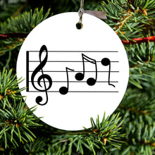 DistinctInk® Hanging Ceramic Christmas Tree Ornament with Gold String - Great Gift / Present - 2 3/4 inch Diameter - Treble Staff Music Notes