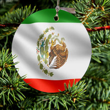 DistinctInk® Hanging Ceramic Christmas Tree Ornament with Gold String - Great Gift / Present - 2 3/4 inch Diameter - Red White Green Mexican Flag Mexico