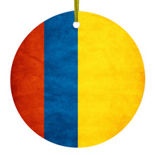 DistinctInk® Hanging Ceramic Christmas Tree Ornament with Gold String - Great Gift / Present - 2 3/4 inch Diameter - Colombia Old Flag