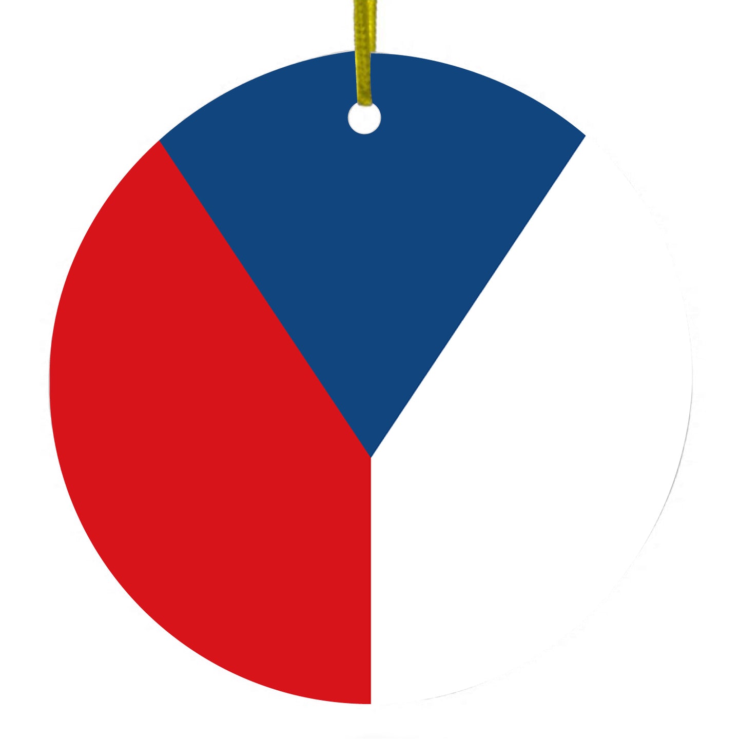 DistinctInk® Hanging Ceramic Christmas Tree Ornament with Gold String - Great Gift / Present - 2 3/4 inch Diameter - Czech Republic Flag