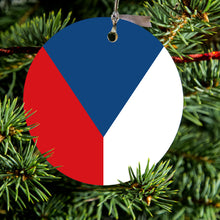 DistinctInk® Hanging Ceramic Christmas Tree Ornament with Gold String - Great Gift / Present - 2 3/4 inch Diameter - Czech Republic Flag
