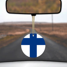 DistinctInk® Hanging Ceramic Christmas Tree Ornament with Gold String - Great Gift / Present - 2 3/4 inch Diameter - Finland Flag
