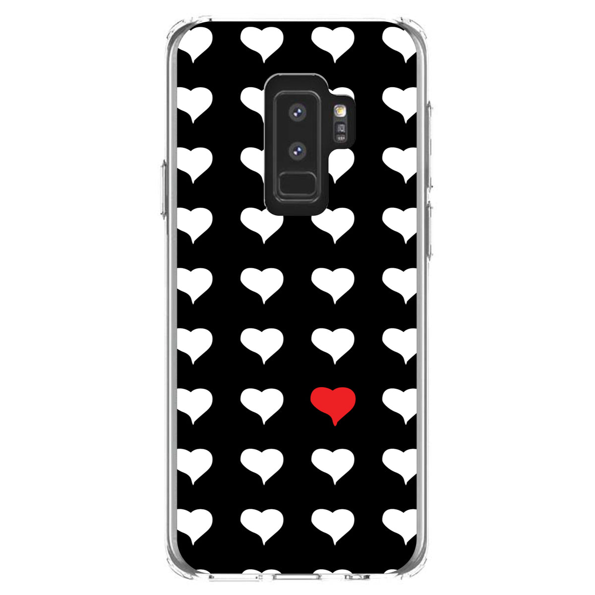 Red White Black Repeating Hearts Clear Shockproof iPhone Case, view 20