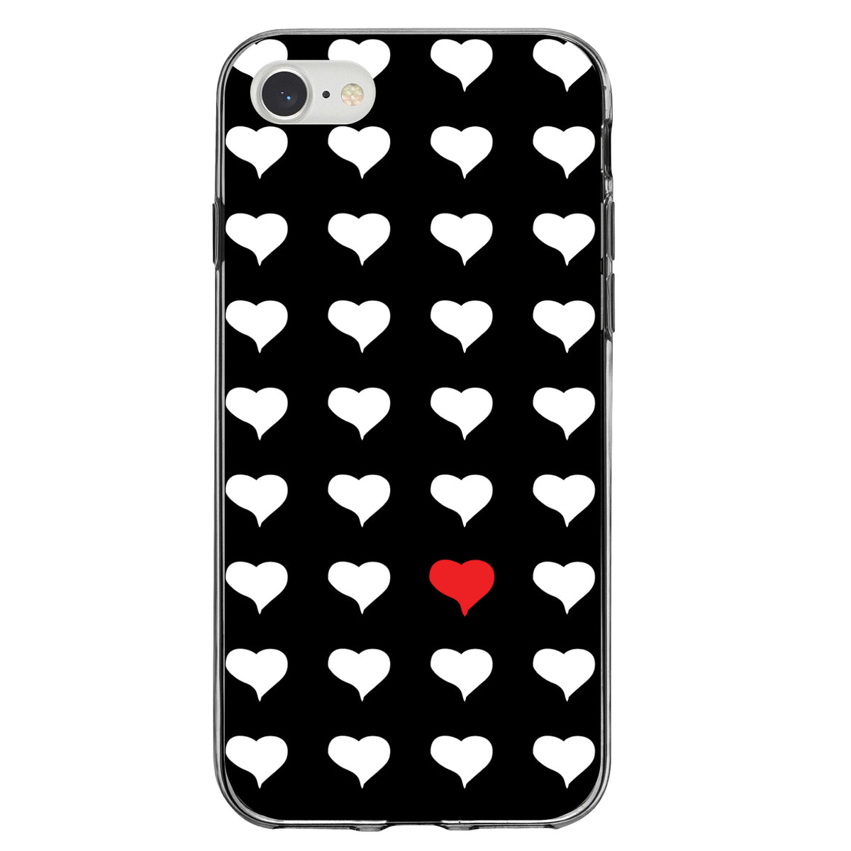 Red White Black Repeating Hearts Clear Shockproof iPhone Case, view 5