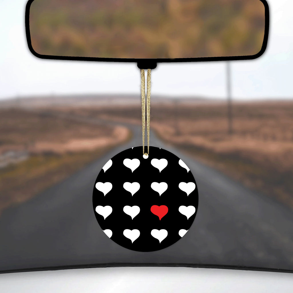 Red White Black Repeating Hearts Ceramic Ornament, view 3