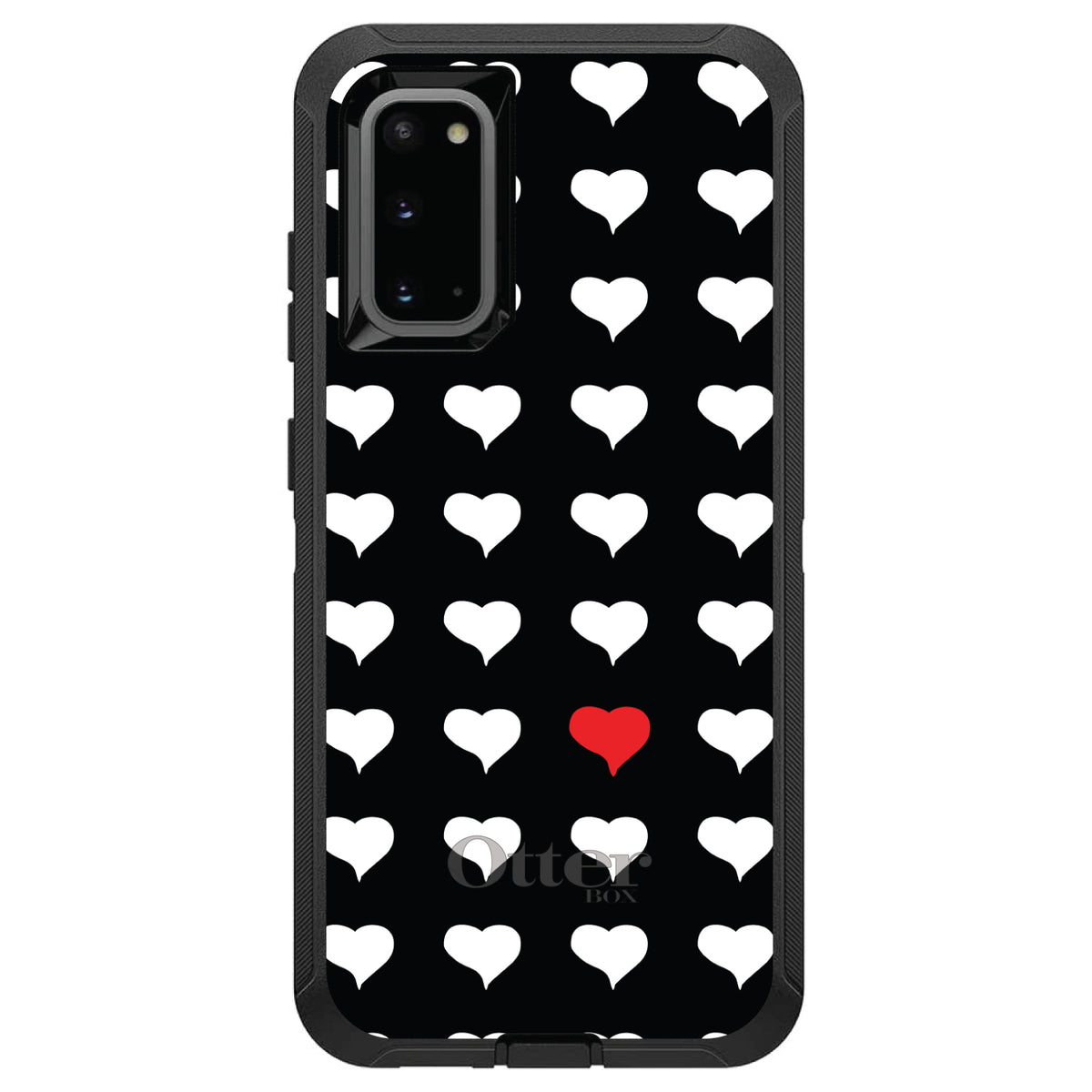 Red White Black Repeating Hearts OtterBox Defender Case for iPhone & Galaxy, view 5