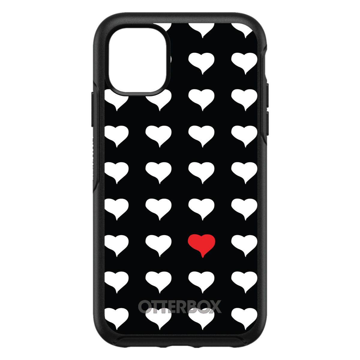 Red White Black Repeating Hearts OtterBox Symmetry Case for iPhone & Galaxy, view 3