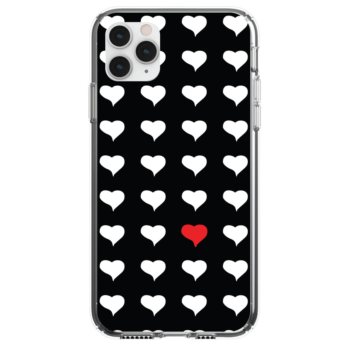 Red White Black Repeating Hearts Clear Shockproof iPhone Case