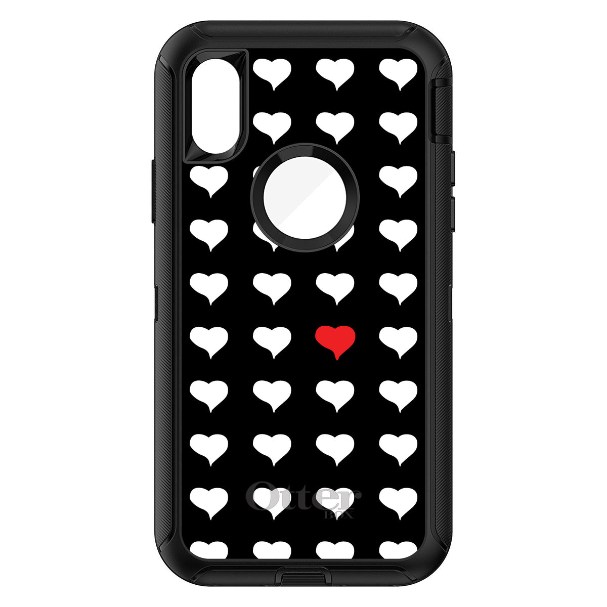 Red White Black Repeating Hearts OtterBox Defender Case for iPhone & Galaxy, view 3