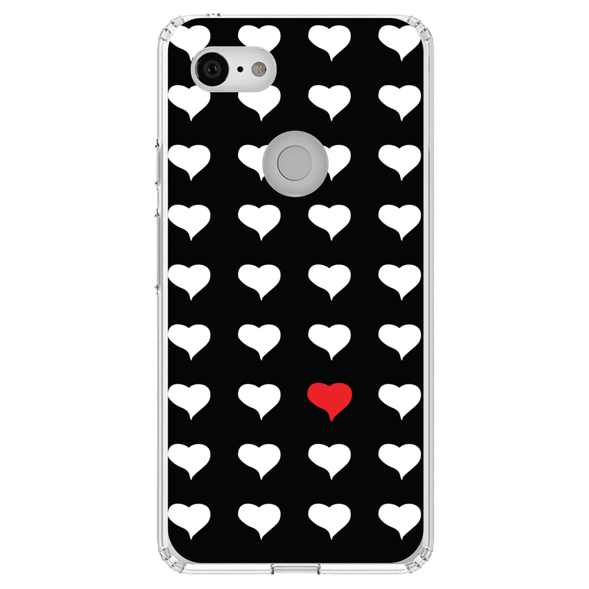 Red White Black Repeating Hearts Clear Shockproof iPhone Case, view 21