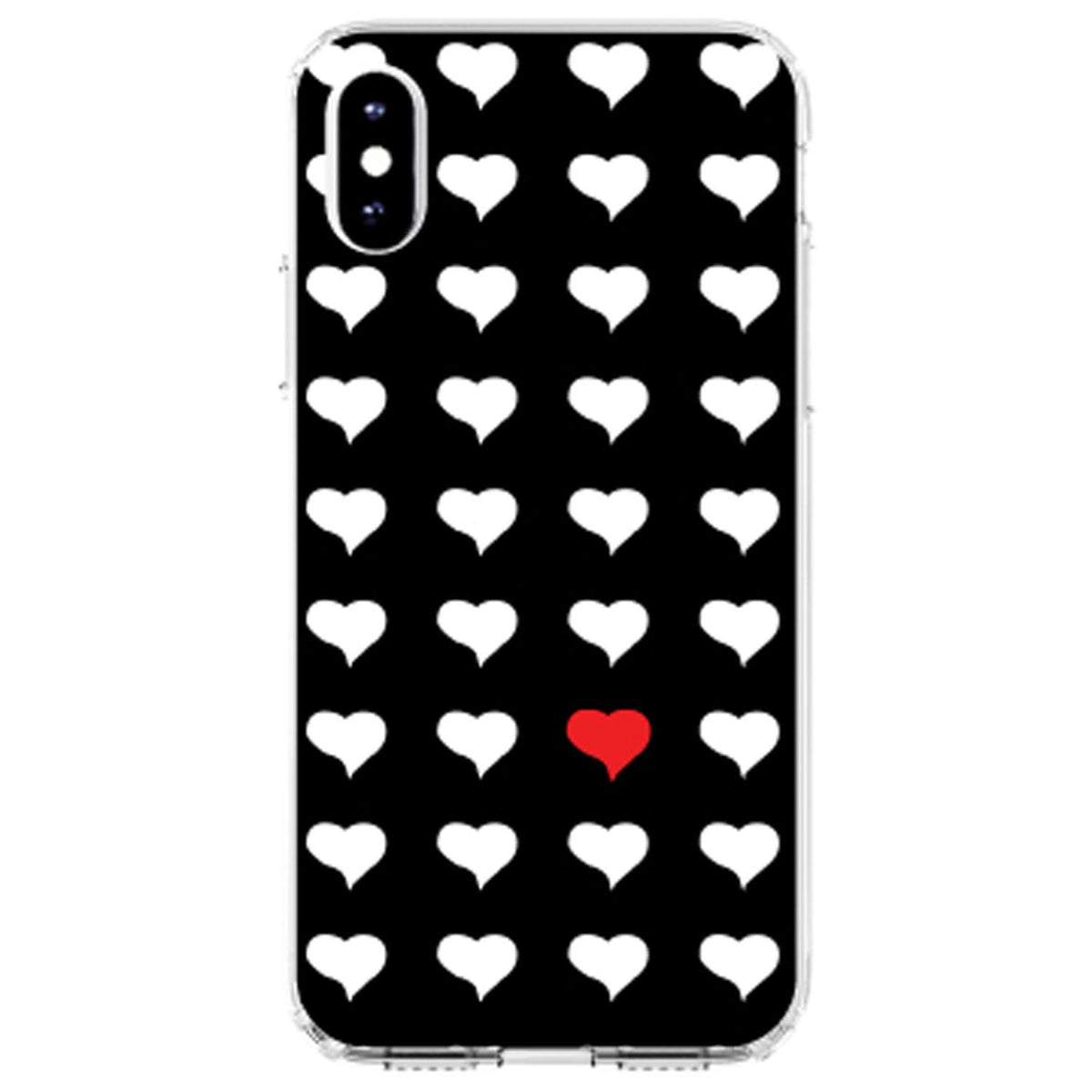 Red White Black Repeating Hearts Clear Shockproof iPhone Case, view 2