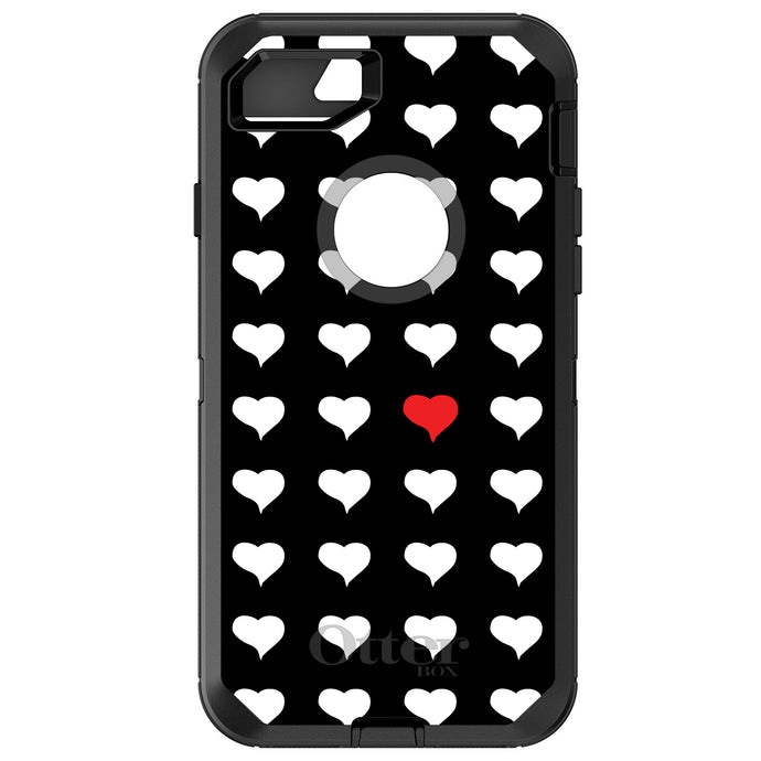 DistinctInk™ OtterBox Defender Series Case for Apple iPhone / Samsung Galaxy / Google Pixel - Red White Black Repeating Hearts
