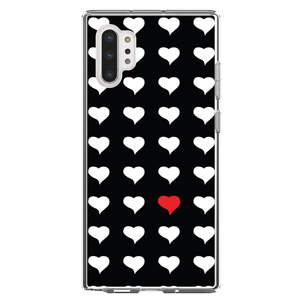 Red White Black Repeating Hearts Clear Shockproof iPhone Case, view 10