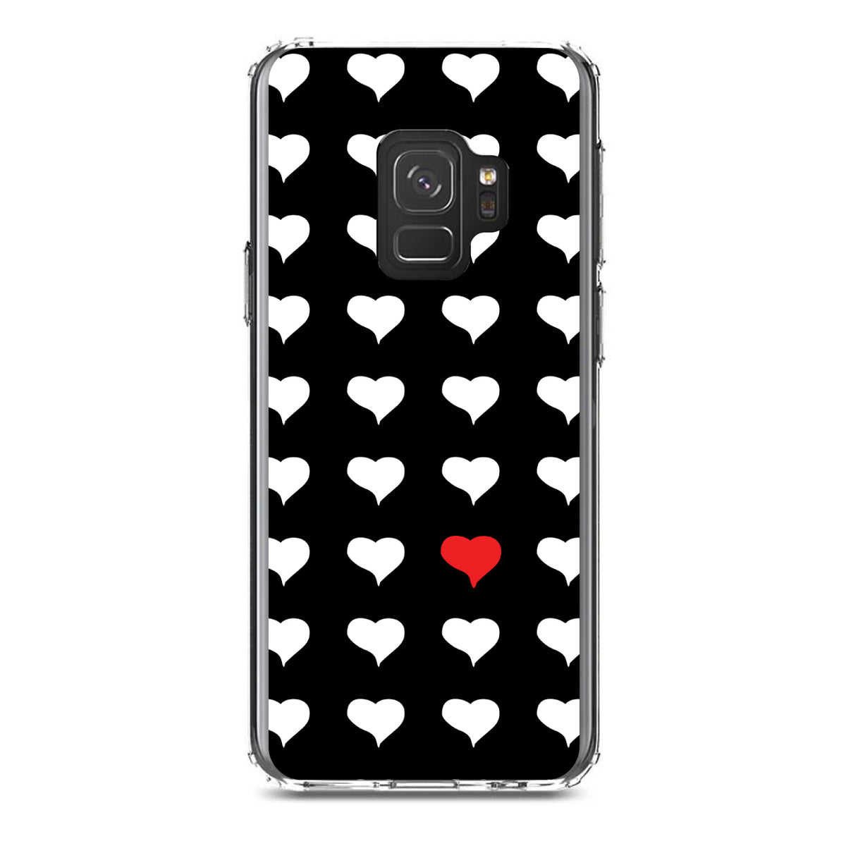 Red White Black Repeating Hearts Clear Shockproof iPhone Case, view 19