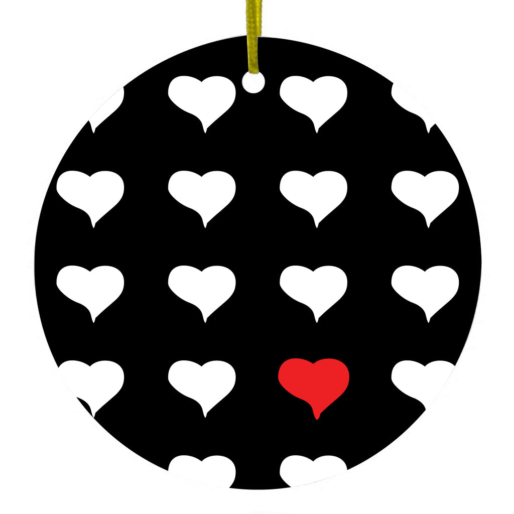 Red White Black Repeating Hearts Ceramic Ornament