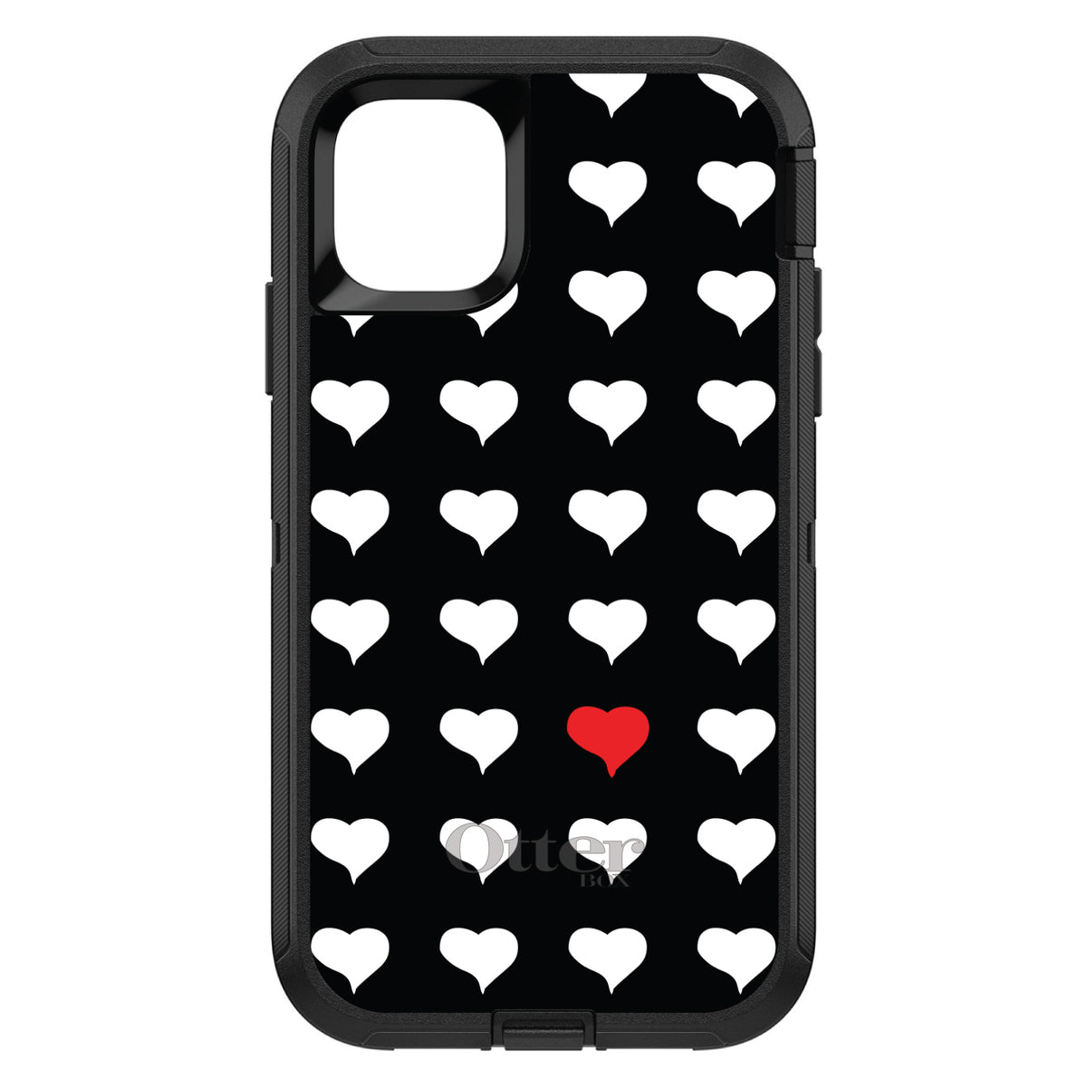 Red White Black Repeating Hearts OtterBox Defender Case for iPhone & Galaxy, view 2