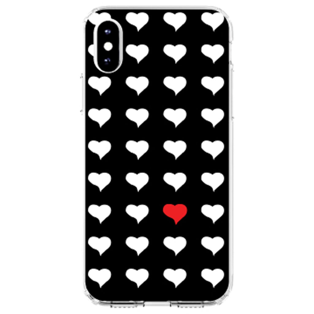 Red White Black Repeating Hearts Clear Shockproof iPhone Case, view 3