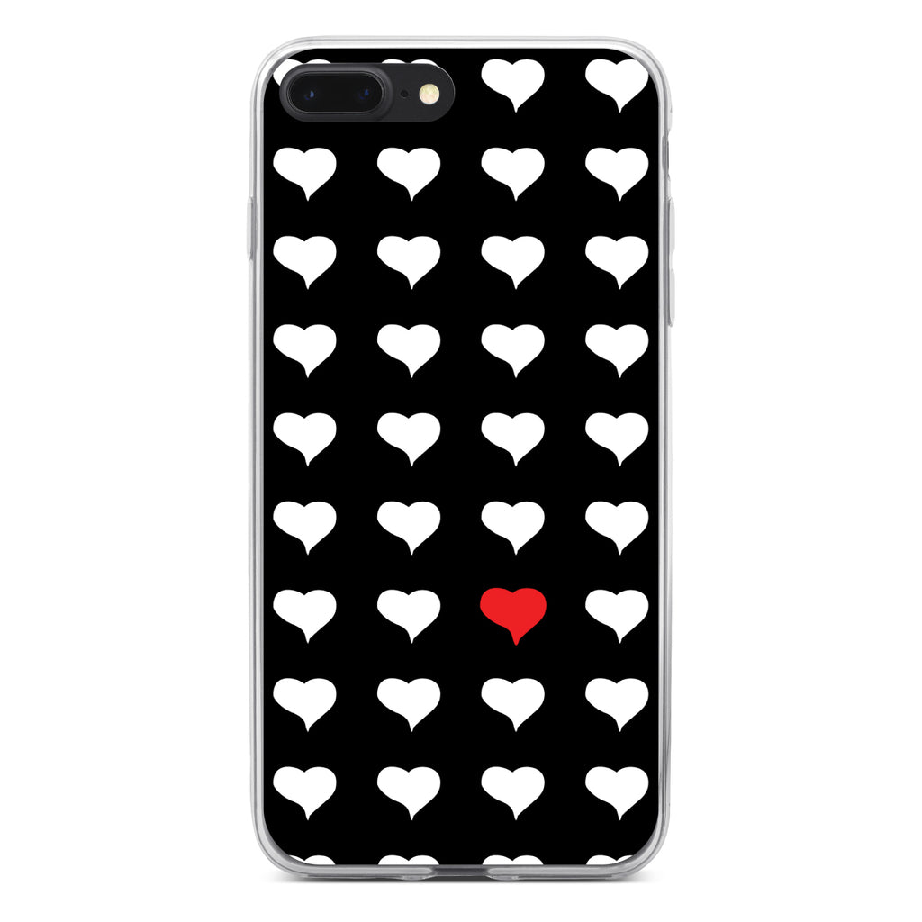 Red White Black Repeating Hearts Clear Shockproof iPhone Case, view 6