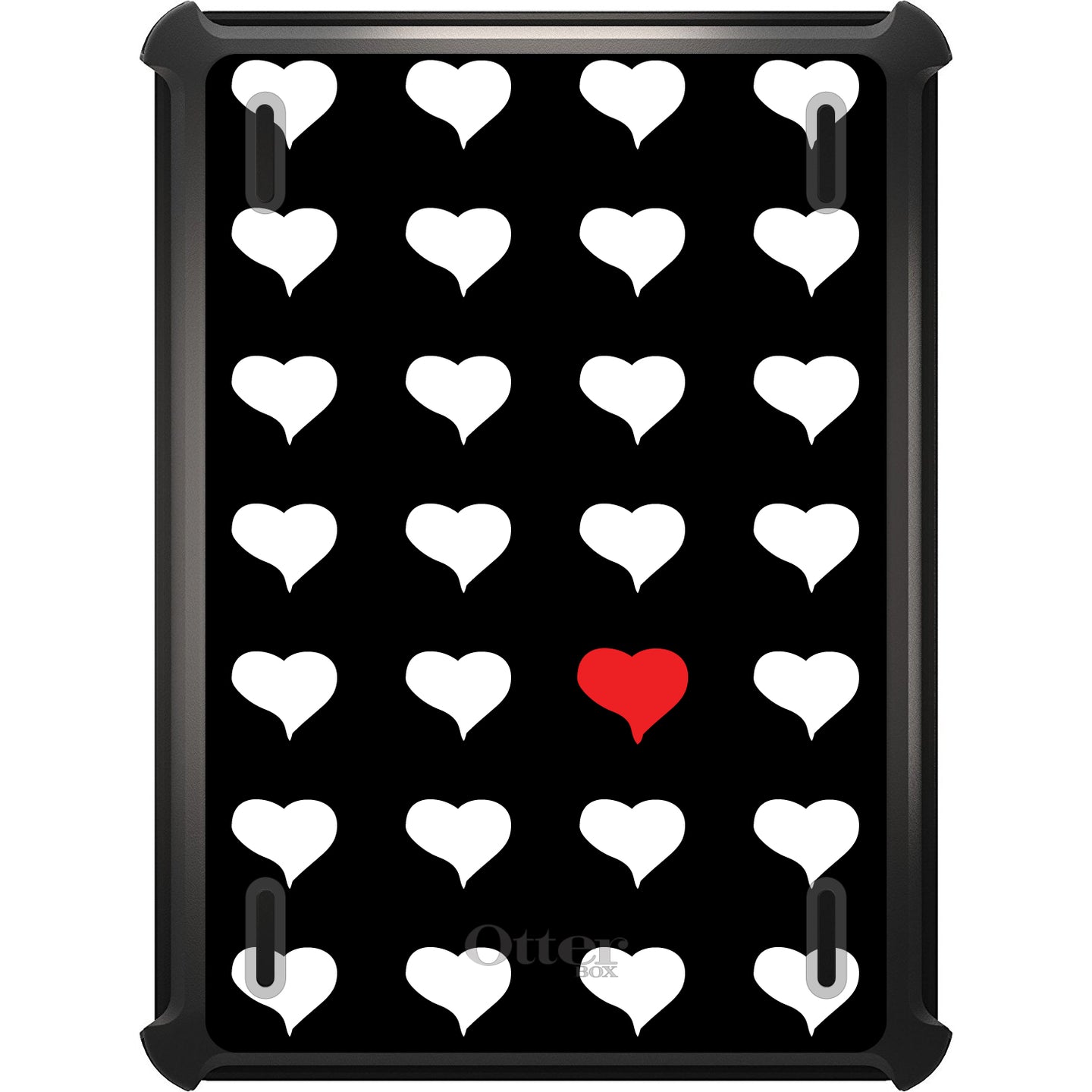 DistinctInk™ OtterBox Defender Series Case for Apple iPad / iPad Pro / iPad Air / iPad Mini - Red White Black Repeating Hearts