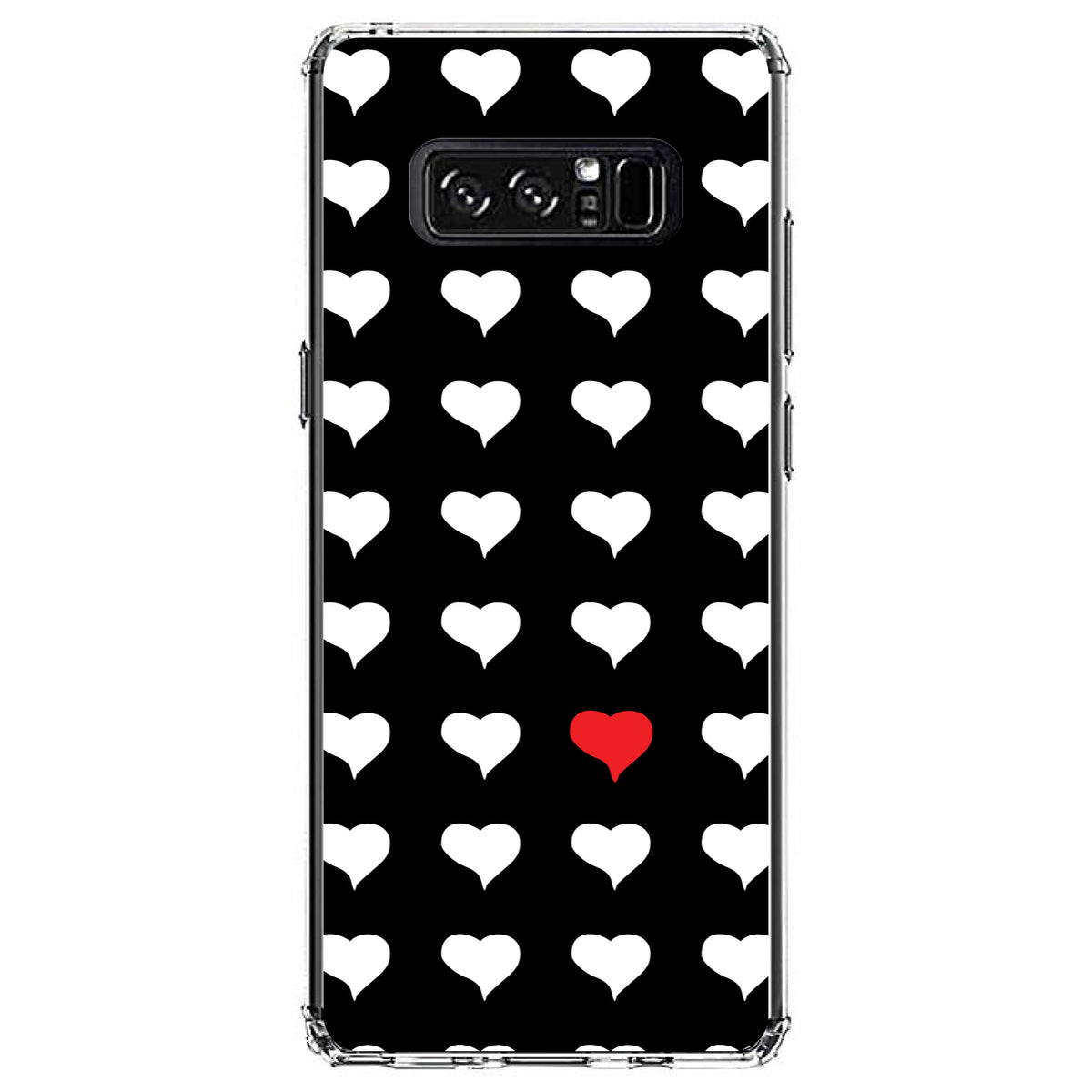 Red White Black Repeating Hearts Clear Shockproof iPhone Case, view 12