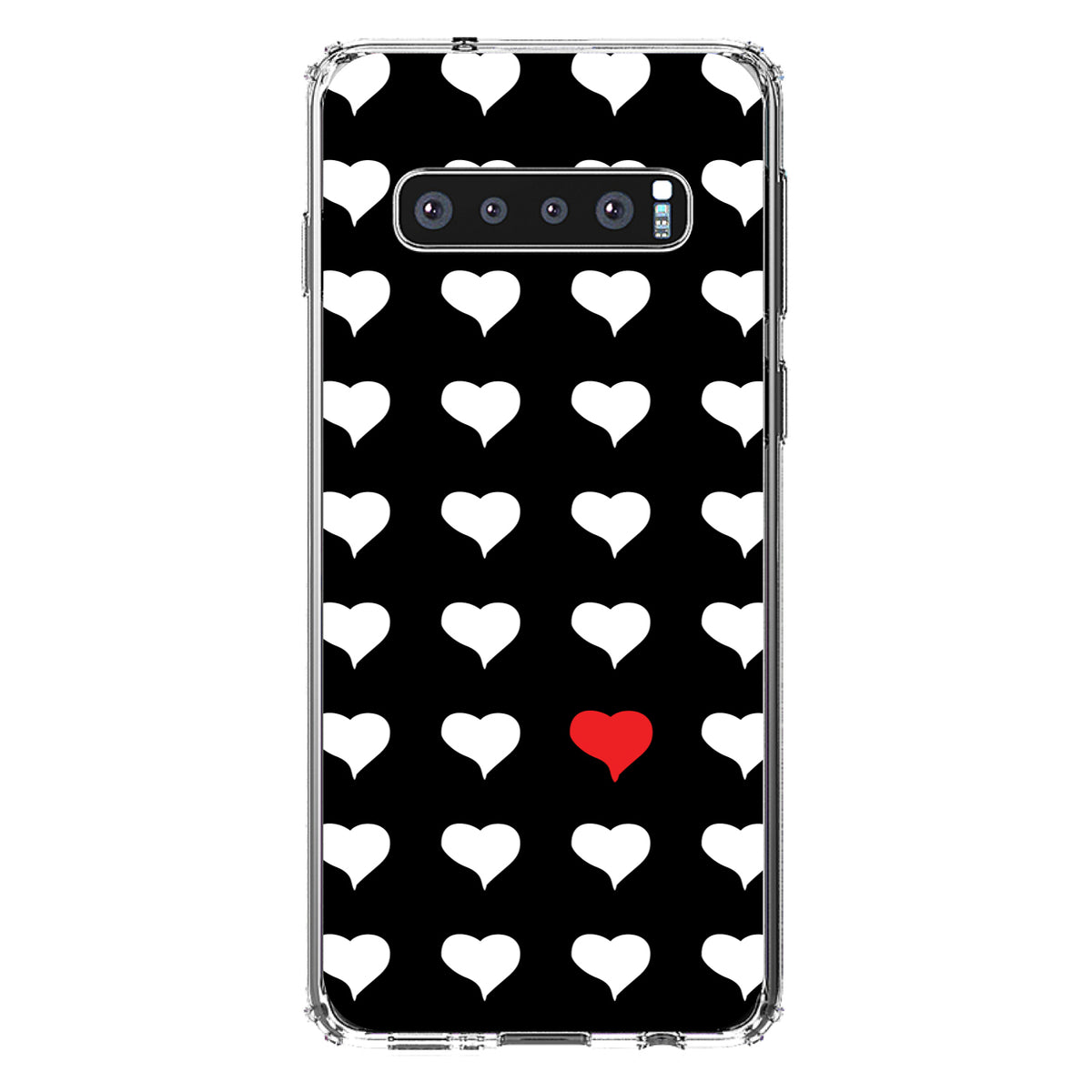Red White Black Repeating Hearts Clear Shockproof iPhone Case, view 16