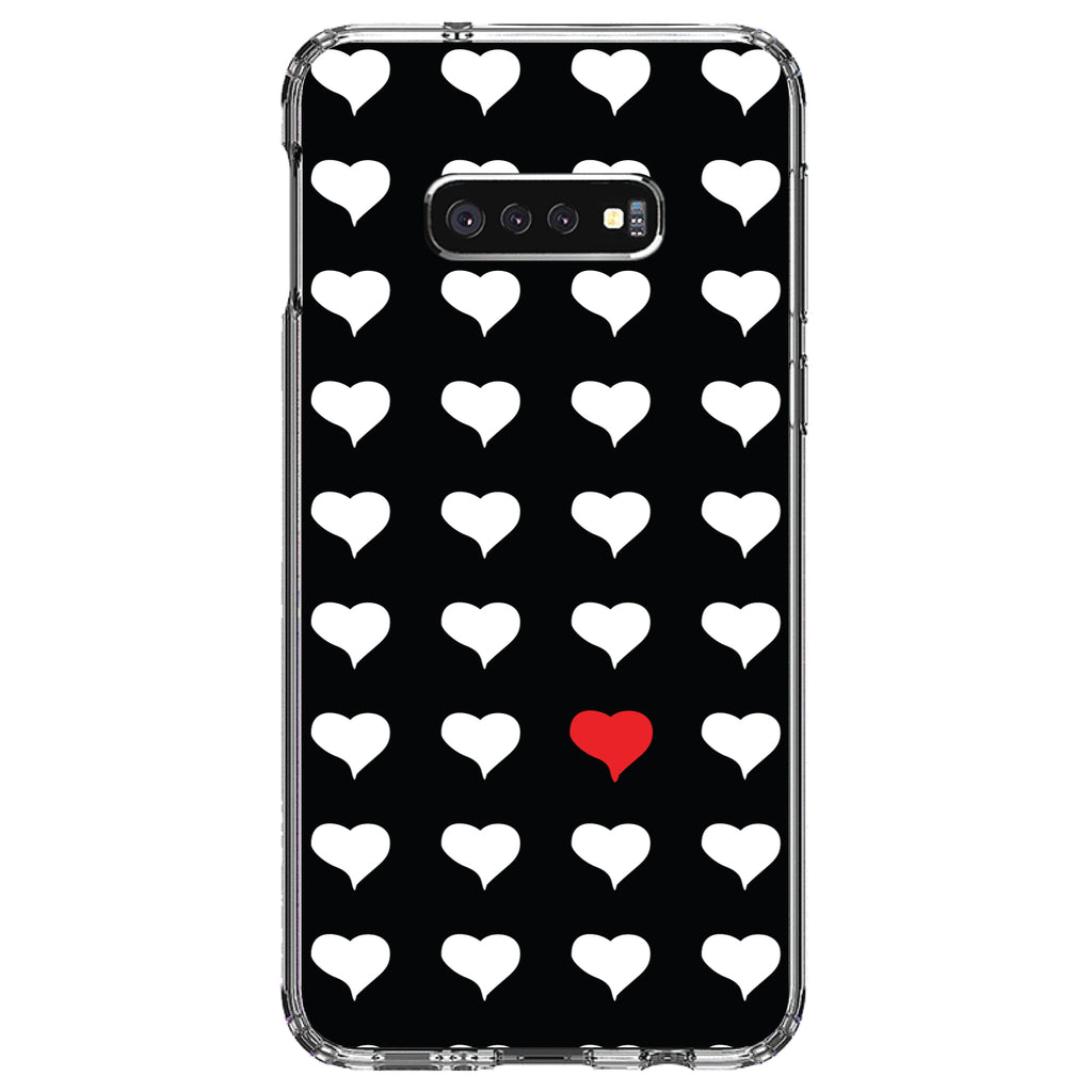 Red White Black Repeating Hearts Clear Shockproof iPhone Case, view 18