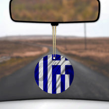 DistinctInk® Hanging Ceramic Christmas Tree Ornament with Gold String - Great Gift / Present - 2 3/4 inch Diameter - Greece Waving Flag