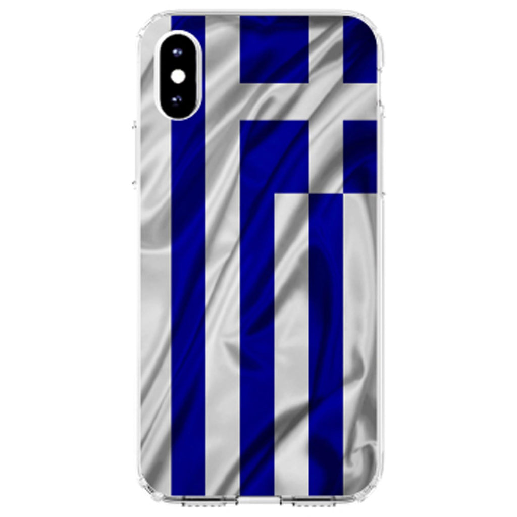 Greece Waving Flag Clear Shockproof iPhone Case, view 2