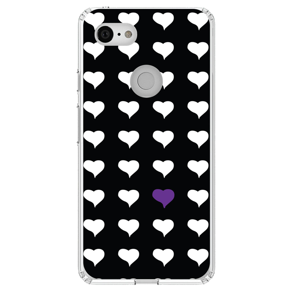 Purple White Black Repeating Hearts Clear Shockproof iPhone Case, view 22