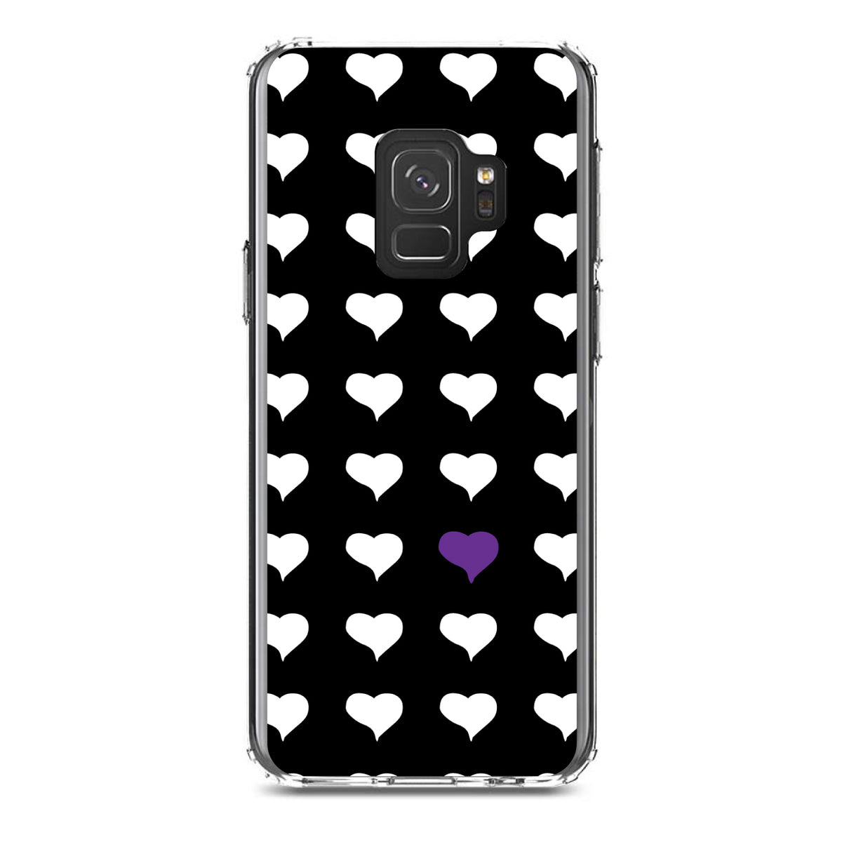 Purple White Black Repeating Hearts Clear Shockproof iPhone Case, view 19