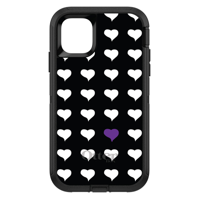 DistinctInk™ OtterBox Defender Series Case for Apple iPhone / Samsung Galaxy / Google Pixel - Purple White Black Repeating Hearts