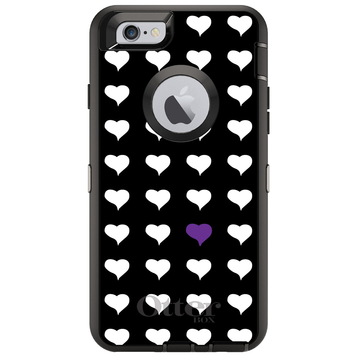 Purple White Black Repeating Hearts OtterBox Defender Case for iPhone & Galaxy, view 3