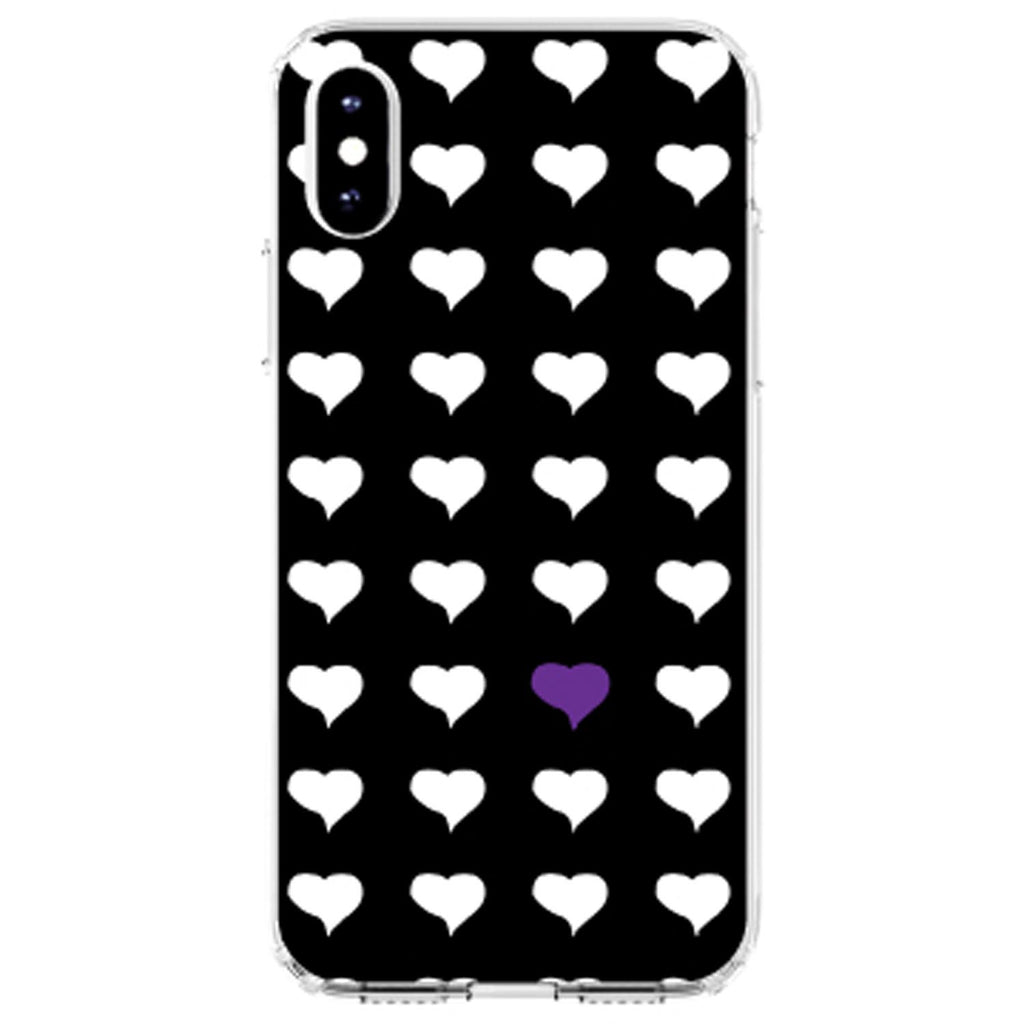 Purple White Black Repeating Hearts Clear Shockproof iPhone Case, view 2
