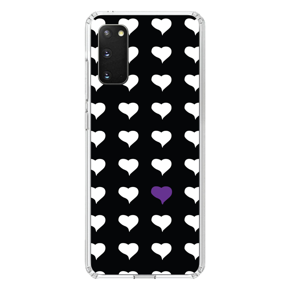 Purple White Black Repeating Hearts Clear Shockproof iPhone Case, view 15