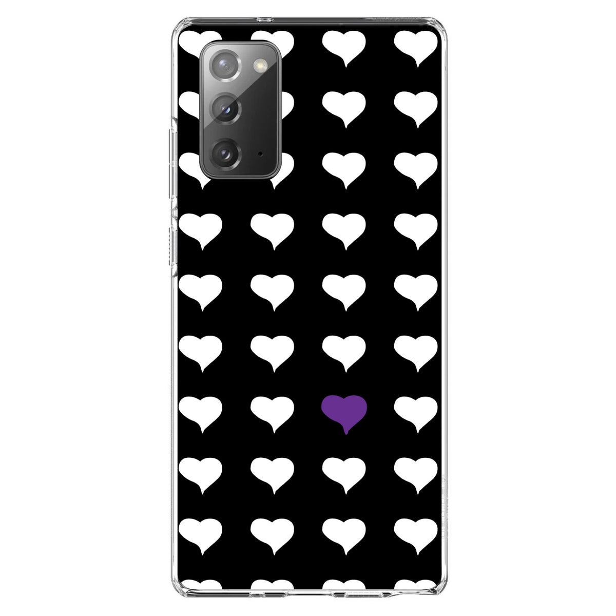 Purple White Black Repeating Hearts Clear Shockproof iPhone Case, view 8