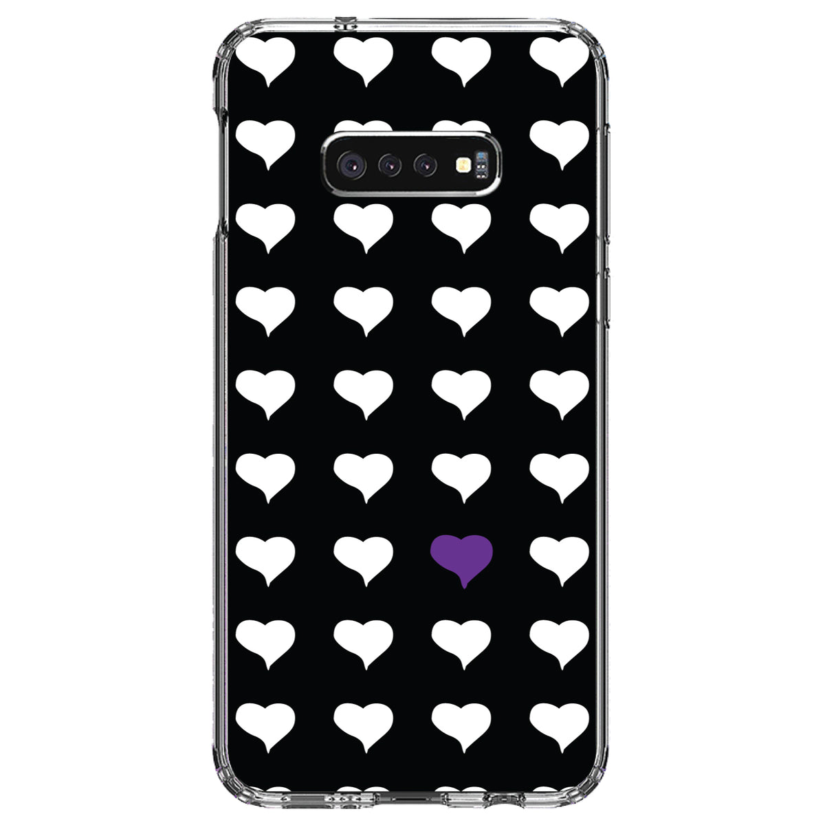 Purple White Black Repeating Hearts Clear Shockproof iPhone Case, view 18
