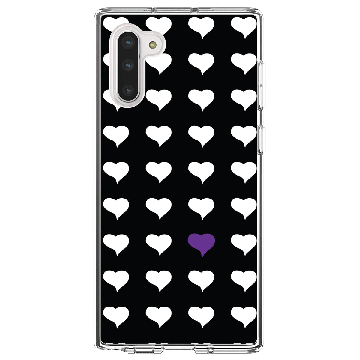Purple White Black Repeating Hearts Clear Shockproof iPhone Case, view 9